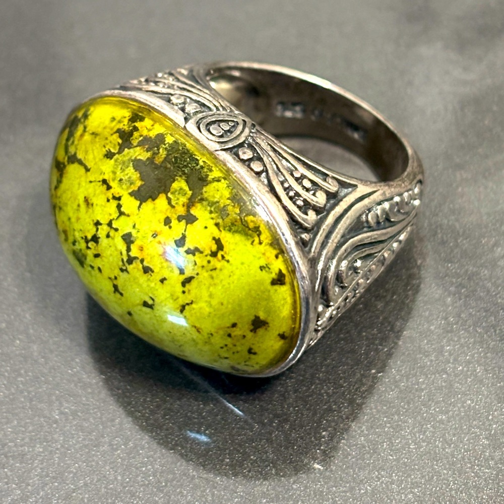 Large and heavy ornate native American stamped sterling silver ring
